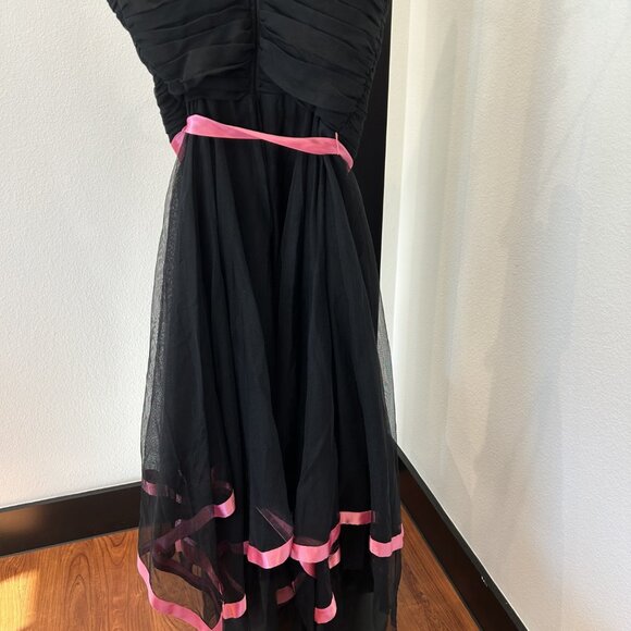 Cache Black Pink Ribbon Strapless Ruched Tulle Mesh Handkerchief Dress Y2K 90s 6 - Picture 3 of 6